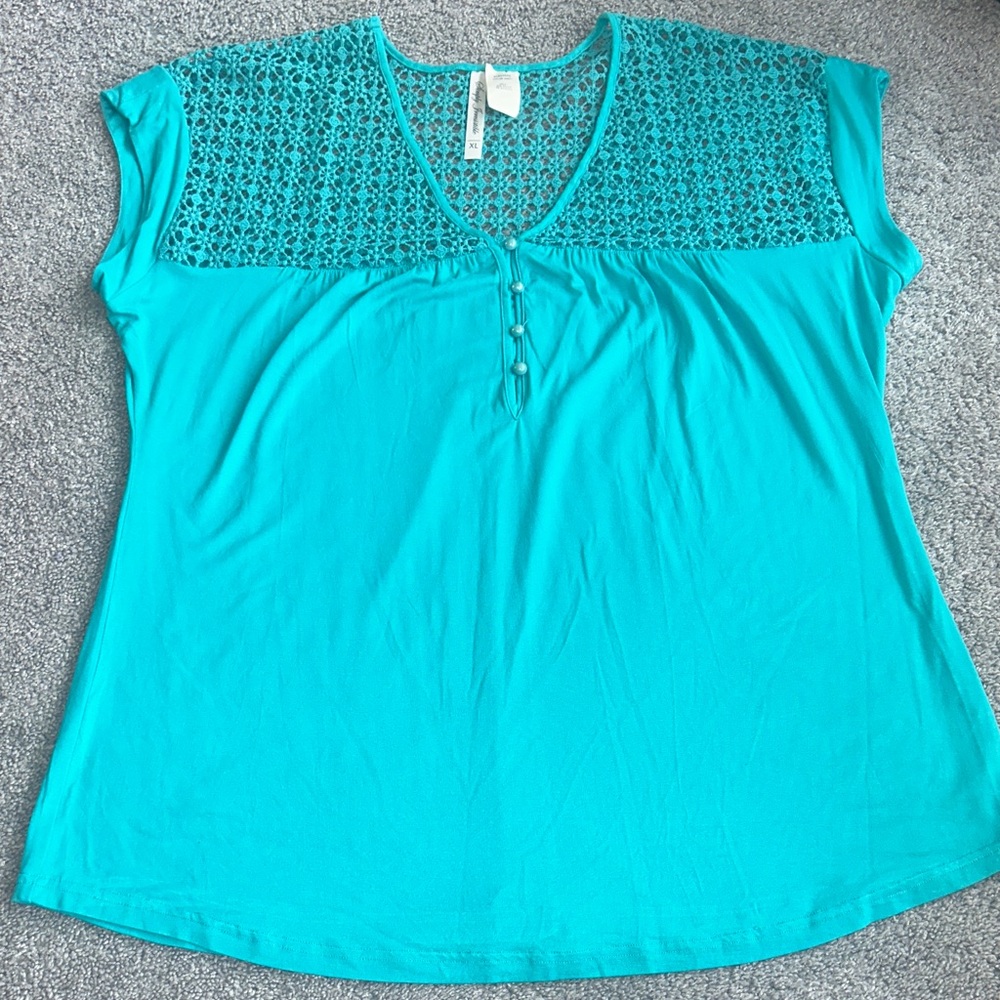 Turquoise Crochet Detail Blouse